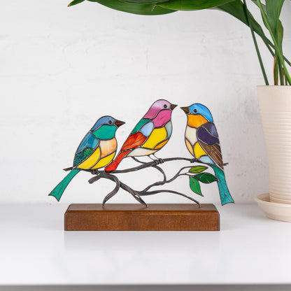 Stained glass birds Mom gifts Modern stained glass panel