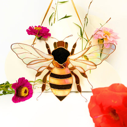 Honey bee stained resin window hangings