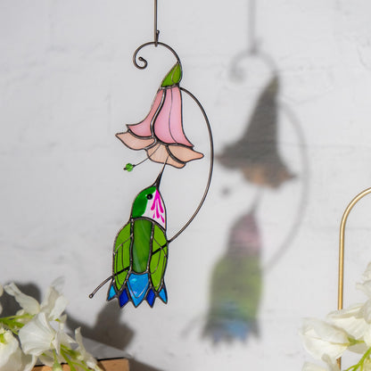 Hummingbird stained glass flower