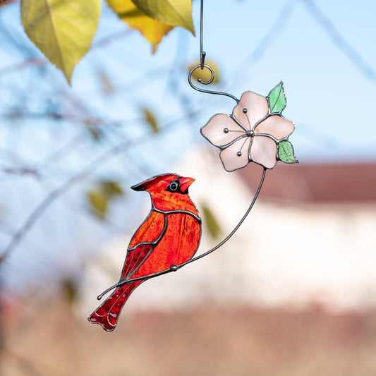 Cardinal stained glass ornament