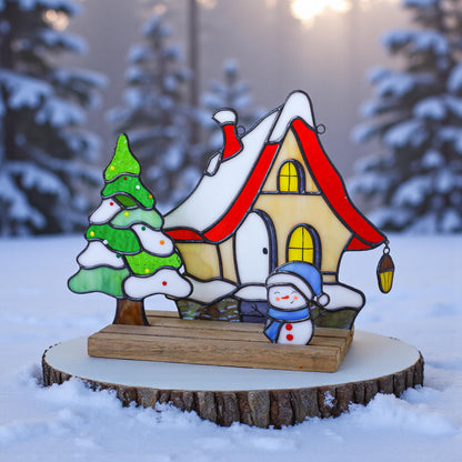Stained Resin Christmas Village Set