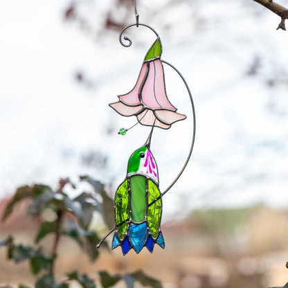 Hummingbird stained glass flower