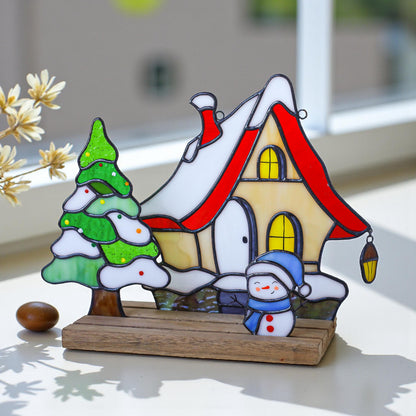 Stained Resin Christmas Village Set