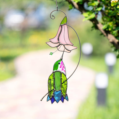 Hummingbird stained glass flower