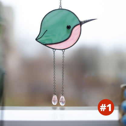 Stained glass art Hummingbird light catcher