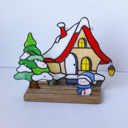 Stained Resin Christmas Village Set