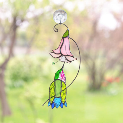 Hummingbird stained glass flower