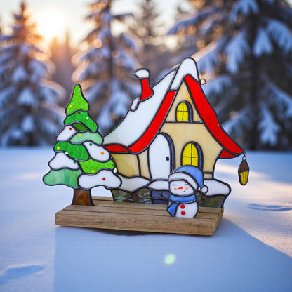 Stained Resin Christmas Village Set