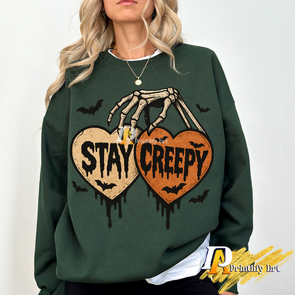 Stay Creepy Halloween Png, Retro Dripping Heart Skeleton Spooky Design