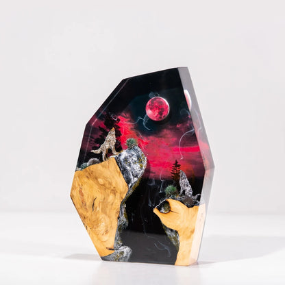 WOLVES in HUNTER'S MOON night Epoxy Lamp