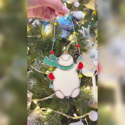 Stained Glass Snowman Christmas Tree Ornament