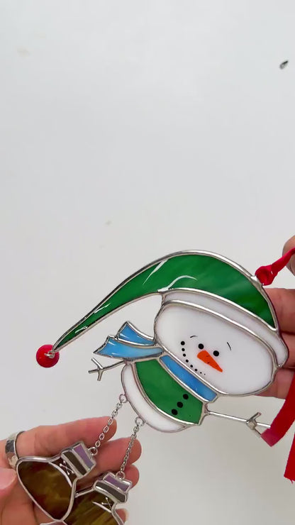 Stained Glass Snowman Ornament